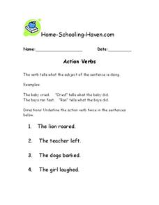 Action Verbs Worksheet for 4th - 5th Grade | Lesson Planet