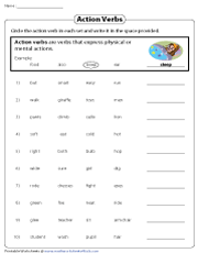 action verb worksheet 5th grade