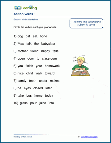 action verb worksheet pdf