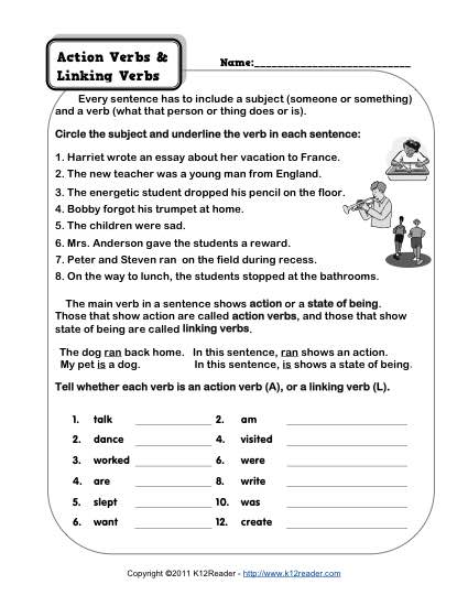action verb worksheet pdf