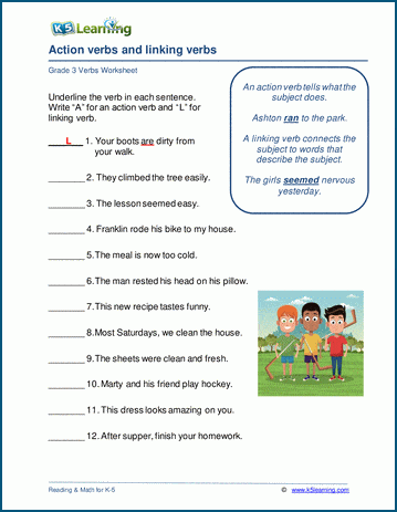 Action verbs and linking verbs worksheet | Worsheets library