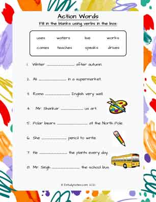 action words worksheet for class 1 pdf - EStudyNotes