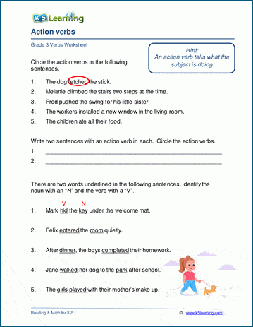 Action verb worksheets | Worsheets library