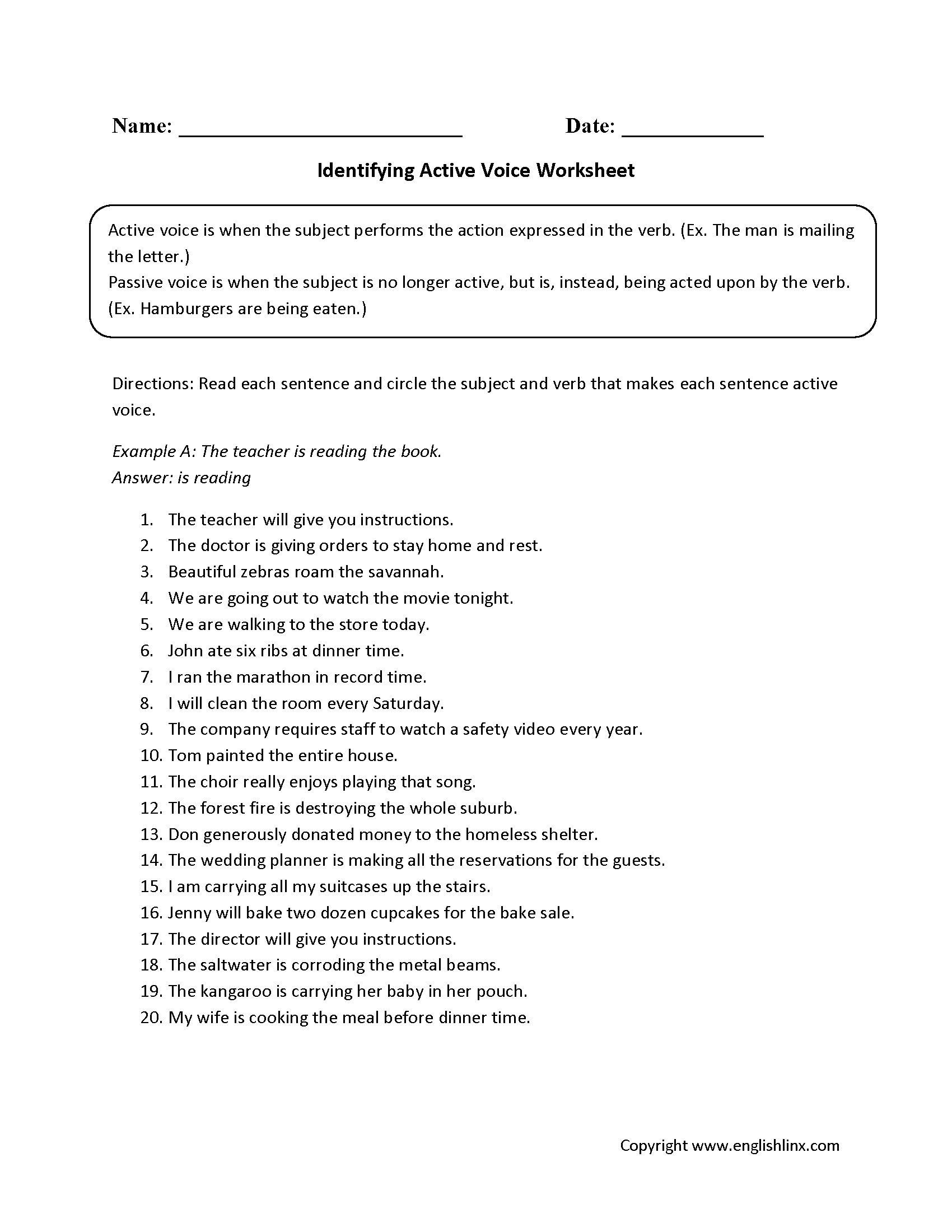 active and passive voice worksheet high school