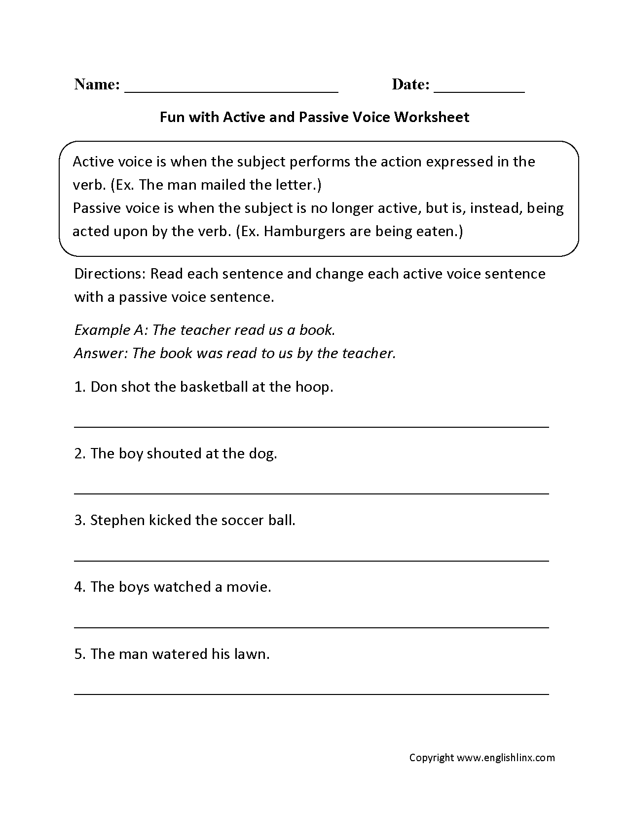 active and passive voice worksheet with answers pdf