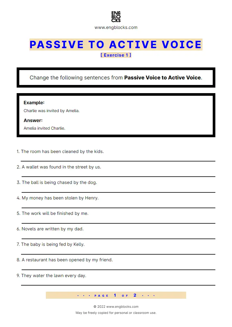 Passive to Active Voice - Exercise 1 - Worksheet | English Grammar