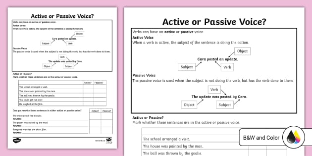 active and passive voice worksheet