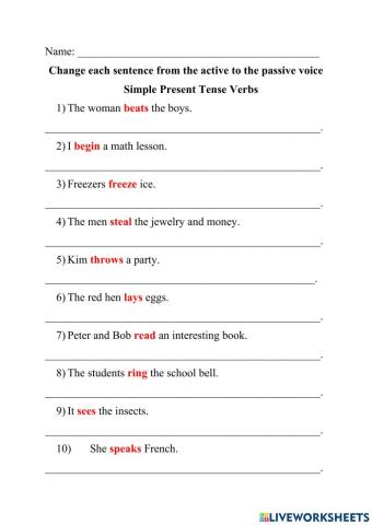 active and passive worksheet