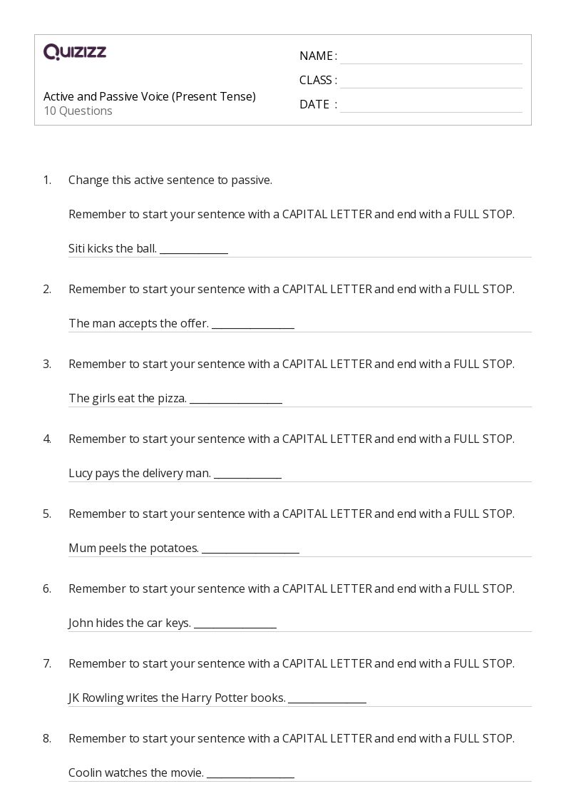 50+ Active and Passive Voice worksheets for 4th Year on Quizizz ...
