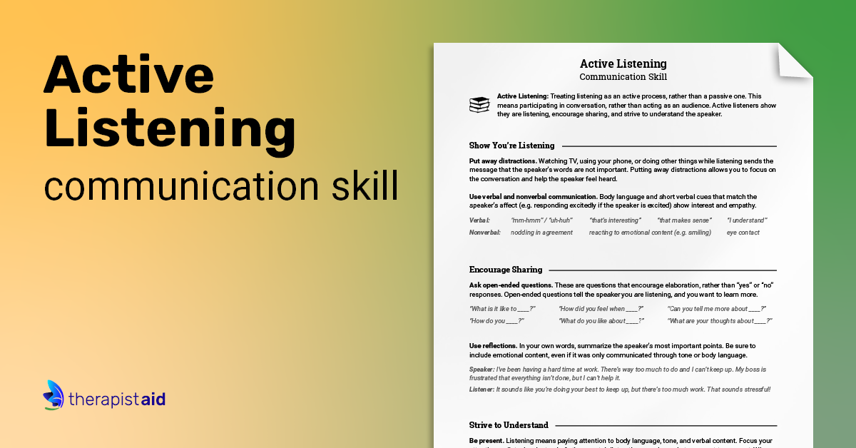 Active Listening: Communication Skill | Worksheet | Therapist Aid