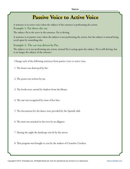 active passive voice worksheet