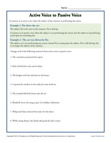 active voice passive voice worksheet