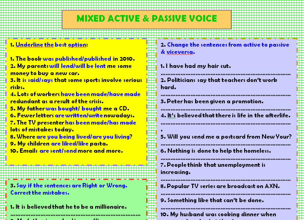 active voice passive voice worksheet