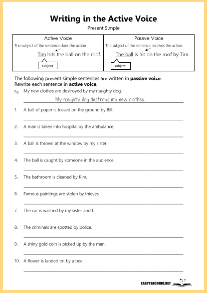 active voice vs passive voice worksheet