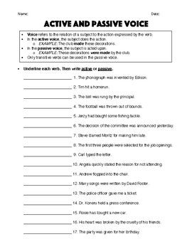 active voice vs passive voice worksheet