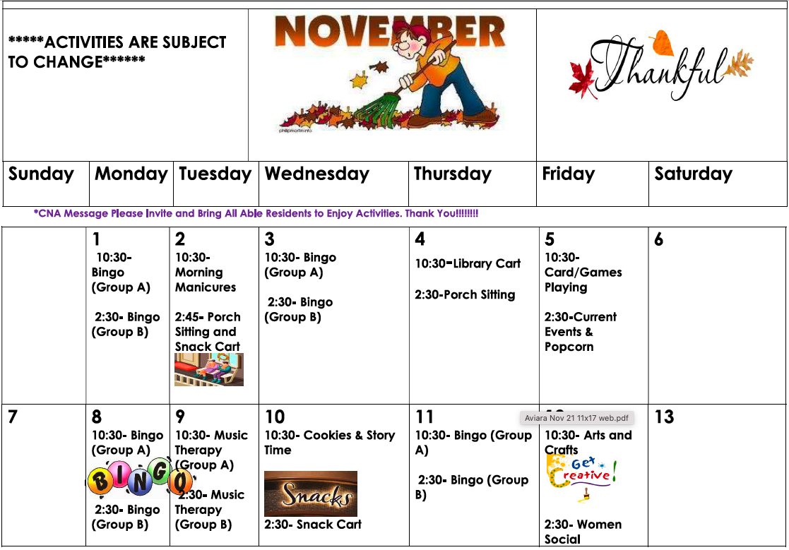 Activity Calendar - Edisto Post-Acute