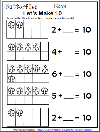 Free Butterfly Math Worksheet For Kindergarten - Lets Make 10 ...
