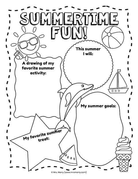 Free Printable Summer Activities Worksheet | Mrs. Merry