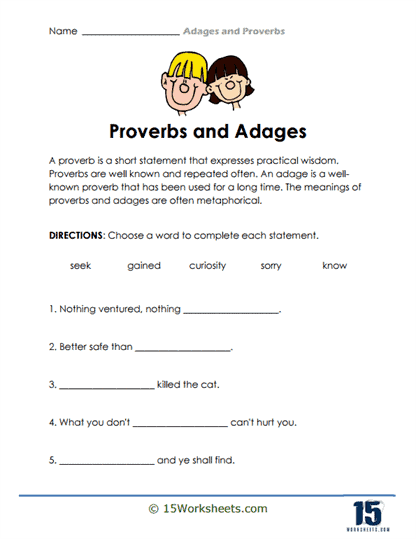 Adages and Proverbs Worksheets - 15 Worksheets Library