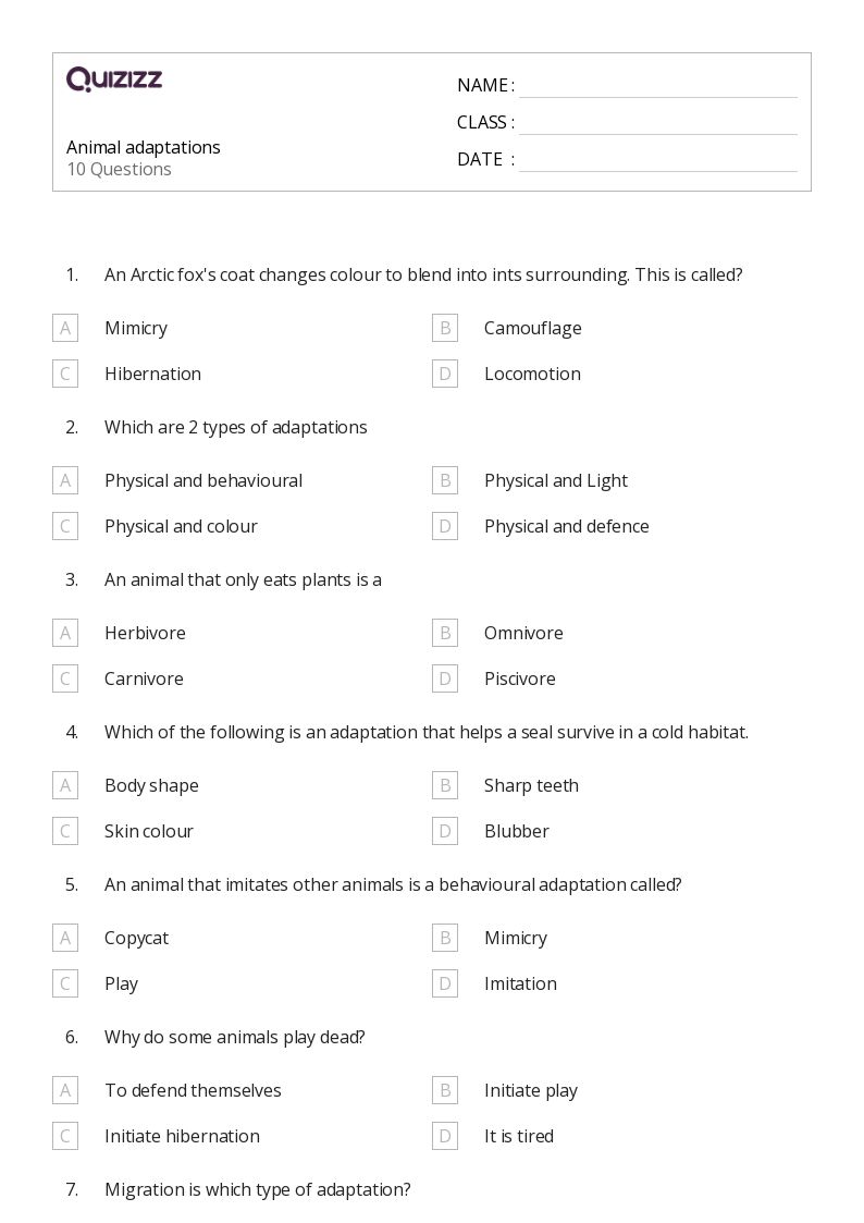 50+ animal adaptations worksheets for 10th Class on Quizizz | Free ...