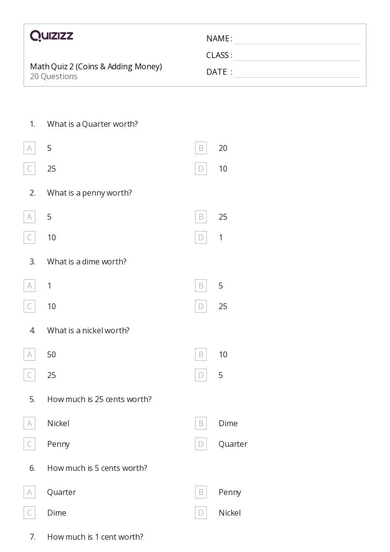 50+ Adding Money worksheets for 2nd Year on Quizizz | Free &  Printable