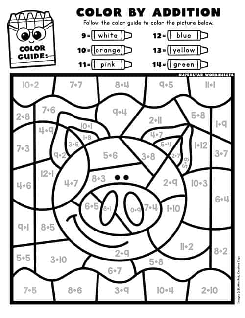10 Bright Addition Color by Number Worksheets Easy Print! The