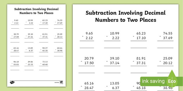 add and subtract decimals worksheet