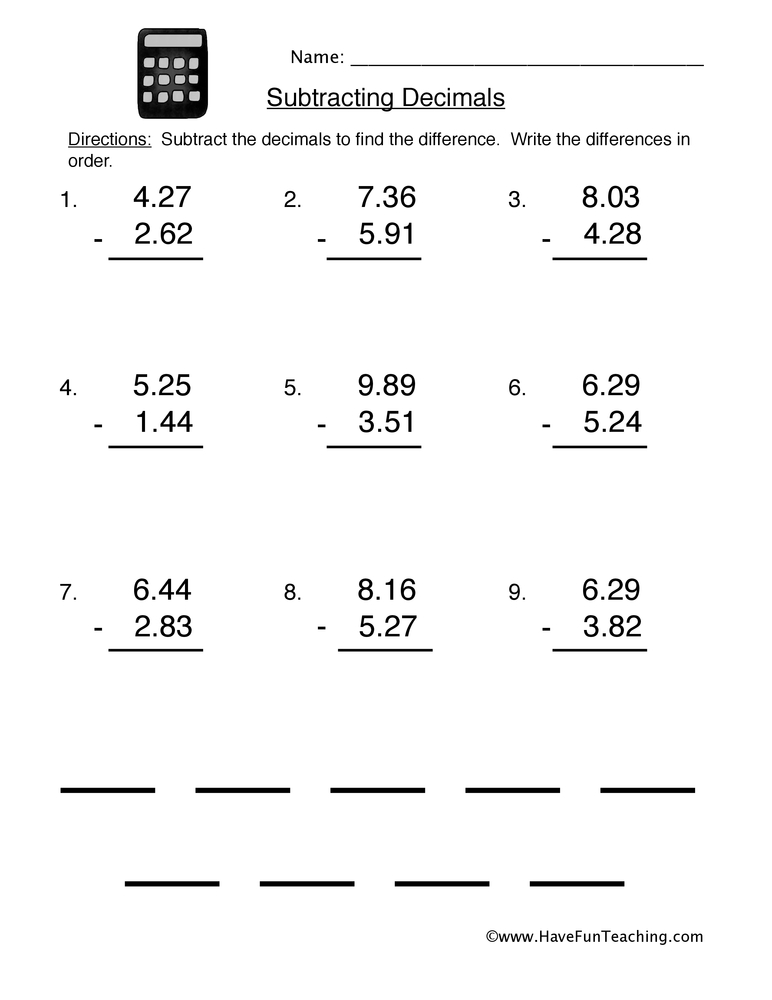 add and subtract decimals worksheet