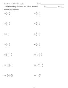 add and subtract fractions and mixed numbers worksheet