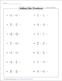 add and subtract fractions and mixed numbers worksheet