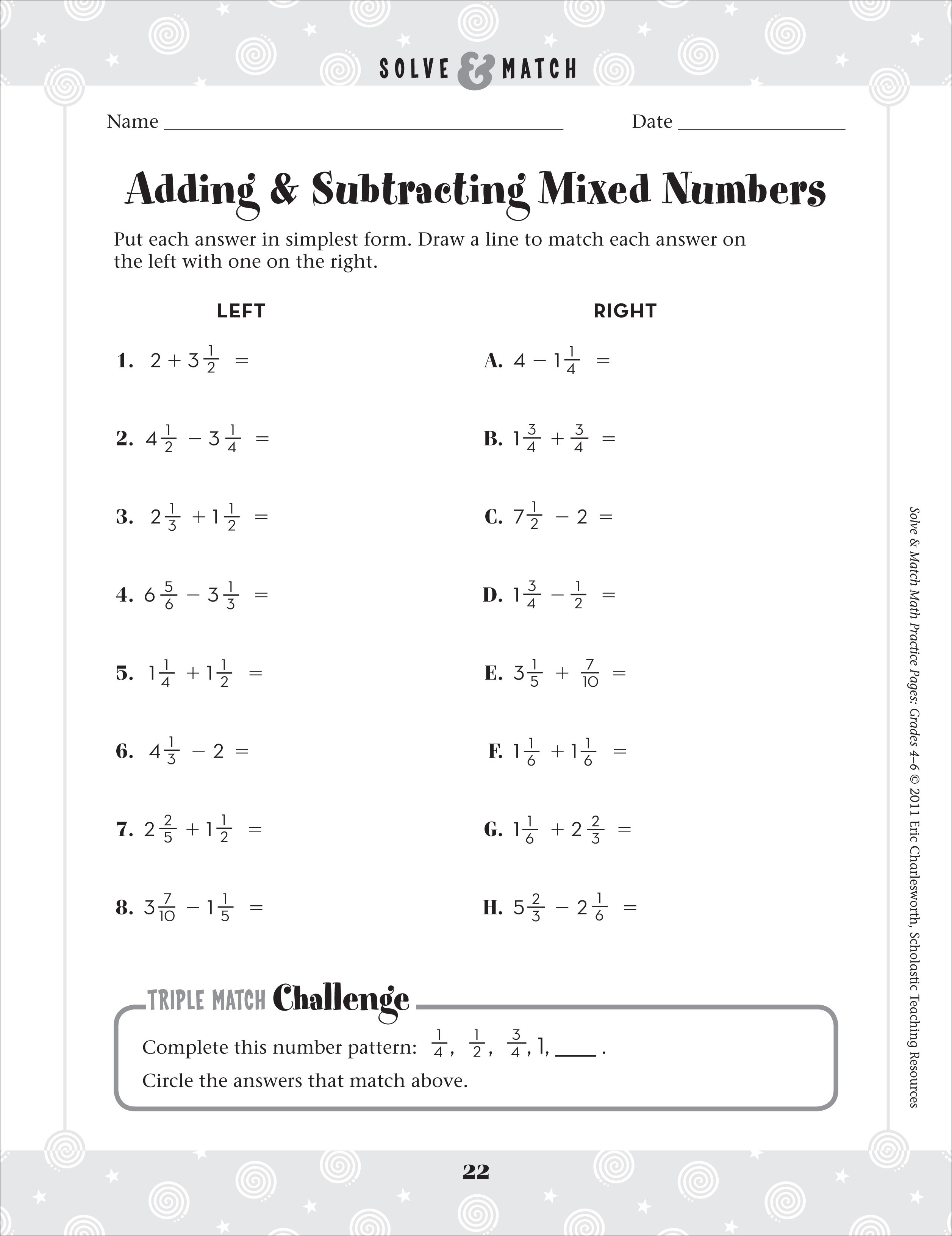 add and subtract fractions and mixed numbers worksheet