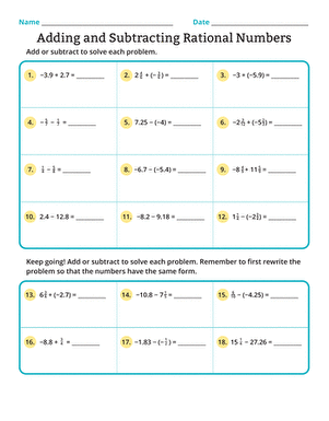 add and subtract rational numbers worksheet