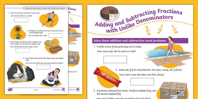 add and subtract unlike fractions worksheet