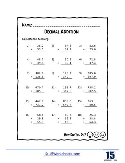 Decimal Addition Worksheets - 15 Worksheets Library