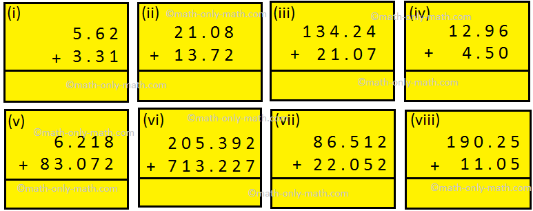 Worksheet on Addition of Decimal Fractions | Word Problems on Decimals