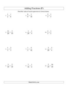 Add Fractions (F) Worksheet for 3rd - 5th Grade | Lesson Planet
