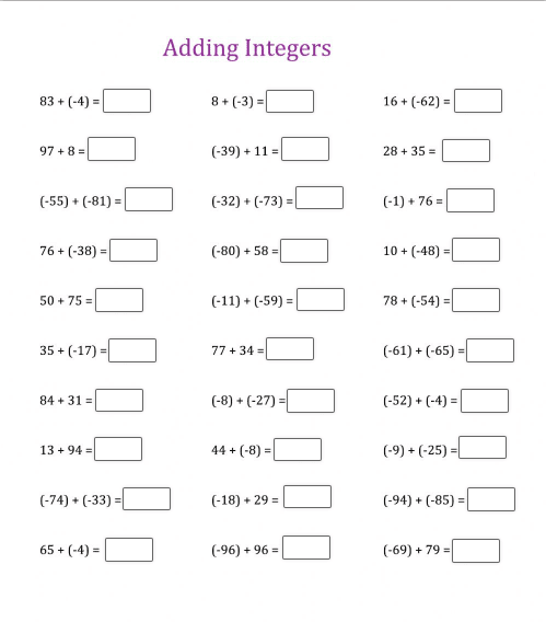 9 Adding and Subtracting Integers Worksheets to Teach with ...
