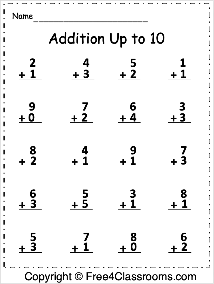 Free Addition Up to 10 Math Worksheet - Free Worksheets ...