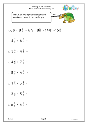 Adding mixed numbers - Fraction and Decimal Worksheets for Year 6 ...
