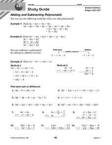Adding and Subtracting Polynomials Worksheet for 9th Grade ...
