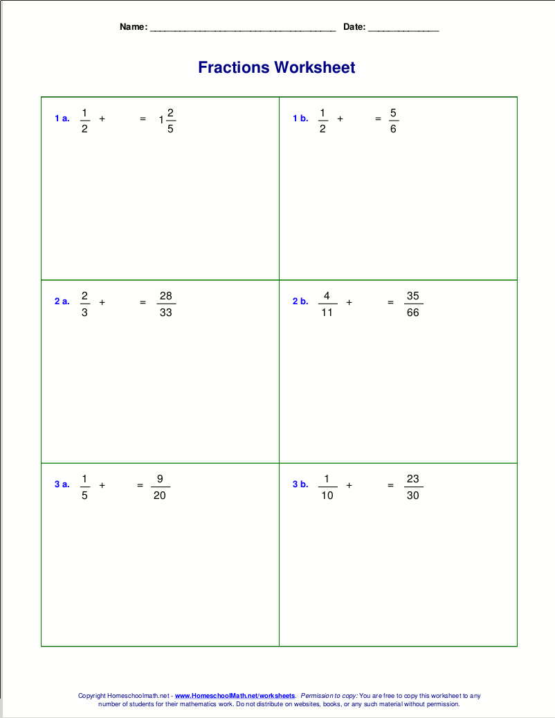 add subtract unlike denominators worksheet