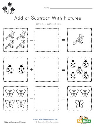 Spring Addition and Subtraction Drawing Worksheet | All Kids Network