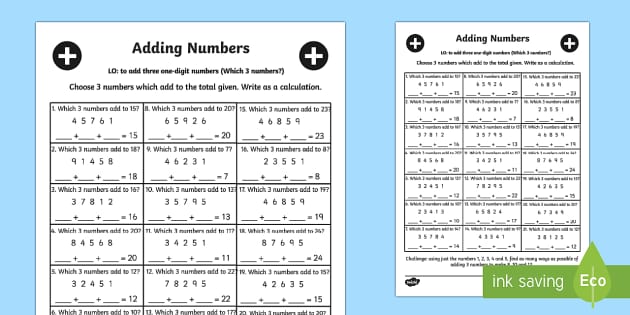 FREE! - Adding Three One Digit Numbers Lesson 5 Which 3 Numbers ...
