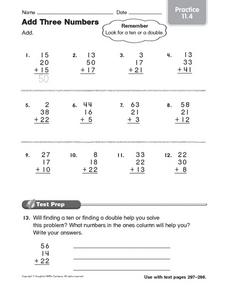 Add Three Numbers Practice 11.4 Worksheet for 2nd - 3rd Grade ...