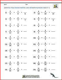 Adding Fractions Worksheets