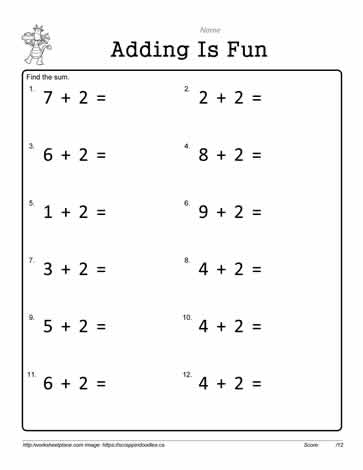 One Digit Adding - 2 More Worksheets