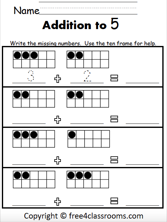 Free Kindergarten Addition Math Worksheet - Adding to 5 - Free ...