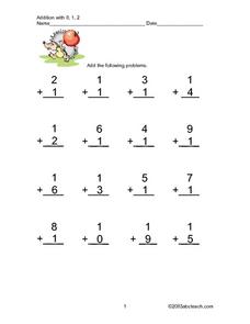 Addition With 0, 1, 2 Worksheet for Kindergarten - 1st Grade ...
