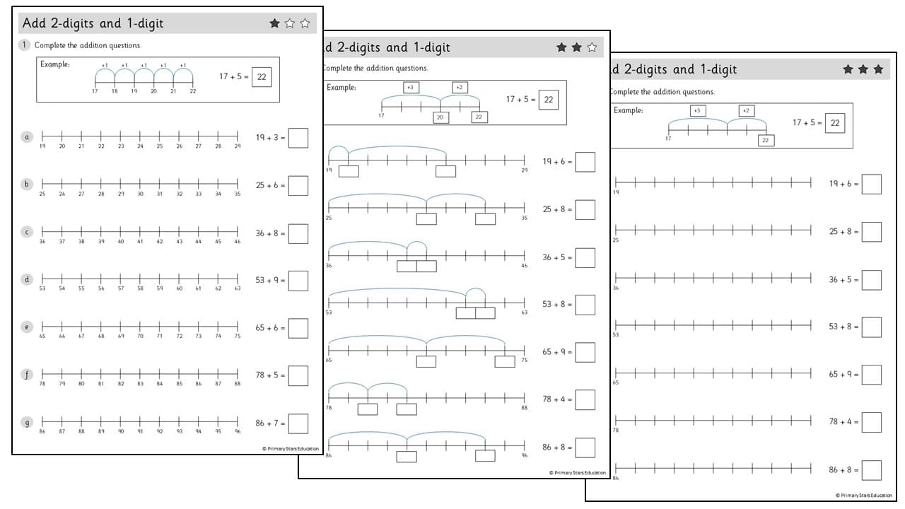 Add 2-digits and 1-digit | Worksheets - Primary Stars Education