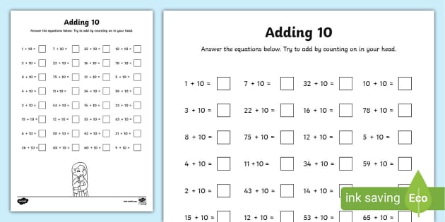 ? Adding 10 Activity Sheet (teacher made) - Twinkl